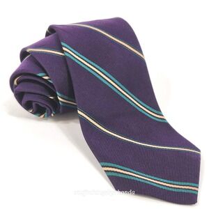 Mallory‎ & Church Pure Italian Silk REPP Tie Purple & Teal Neck Tie 58"X3"